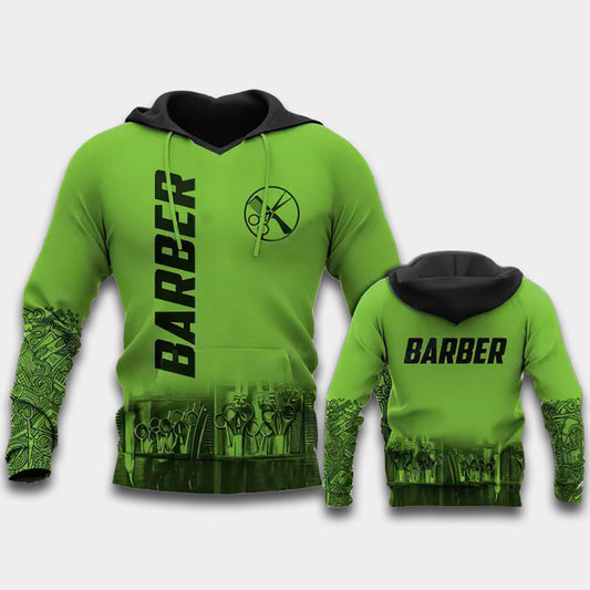 Green Barber Life Hoodie For Everyday Streetwear Seasonal Travel And Gift Giving