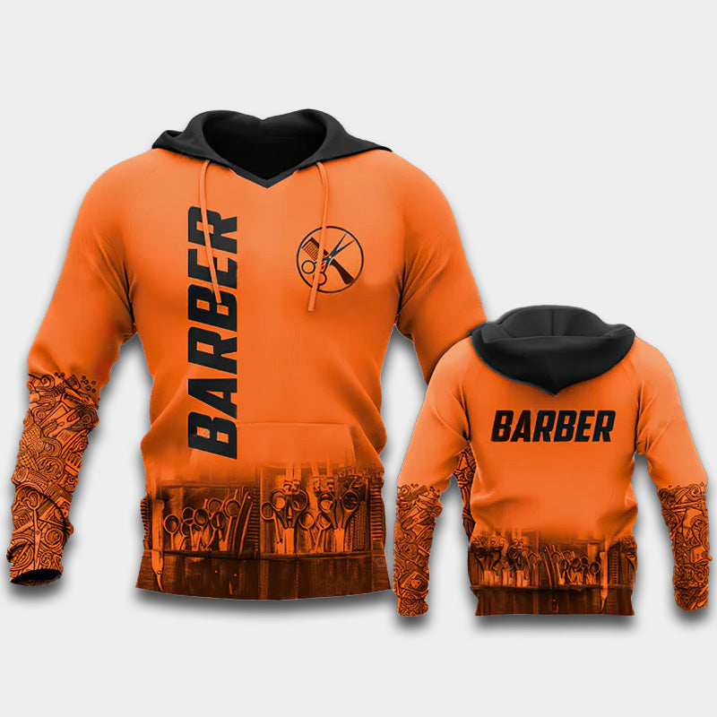 Orange Barber Life Hoodie For Comfortable Daily Outfits Holidays And Casual Wear