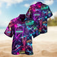 Neon Barber Shop Hawaiian Shirt For Summer Vacation, Beach Travel, And Casual Wear