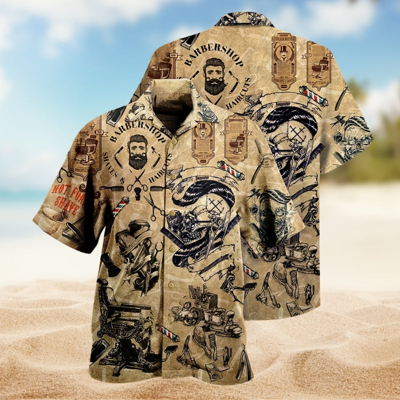 Vintage Barber Shop Hawaiian Shirt For Tropical Holidays, Outdoor Gatherings, And Everyday Comfort