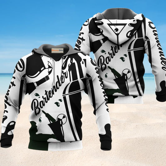 Black White Bartender Hoodie For Comfortable Daily Outfits Holidays And Casual Wear