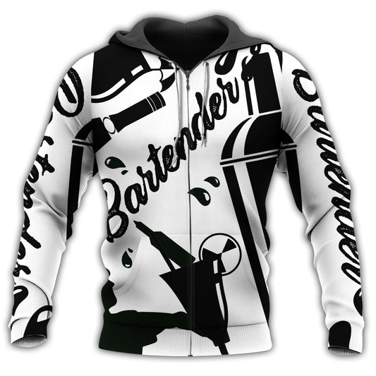 Black White Bartender Hoodie For Relaxed Streetwear Weekend Travel And Everyday Style