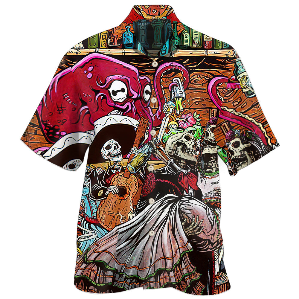 Creative Skull Bartender Party Hawaiian Shirt For Island Vacations, Resort Wear, And Relaxed Seasonal Style