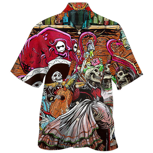 Creative Skull Bartender Party Hawaiian Shirt For Island Vacations, Resort Wear, And Relaxed Seasonal Style