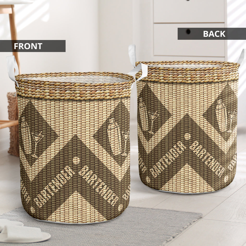 Bartender Wicker Texture Laundry Basket For Nursery Dorm And Home Storage