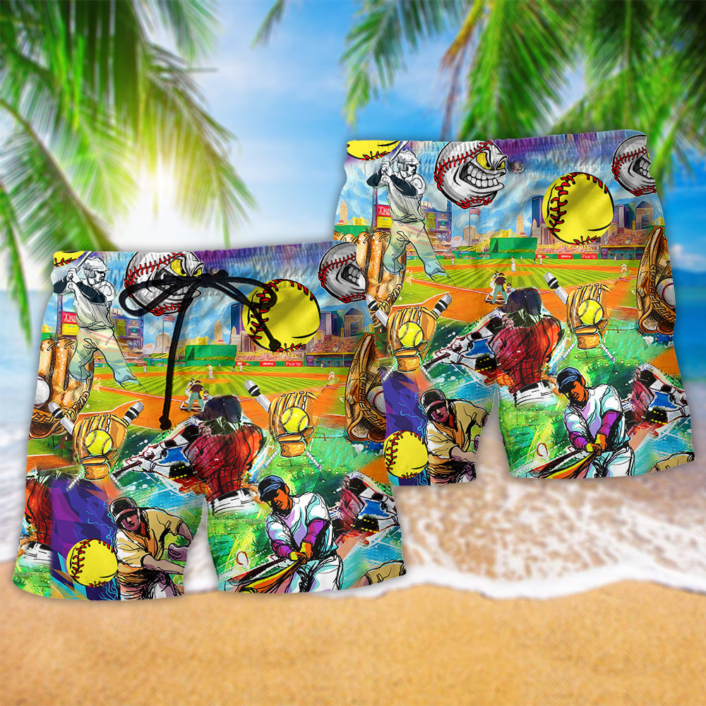 Baseball Do It With Passion Beach Shorts Pattern View For Vacation Travel And Outdoor Fun