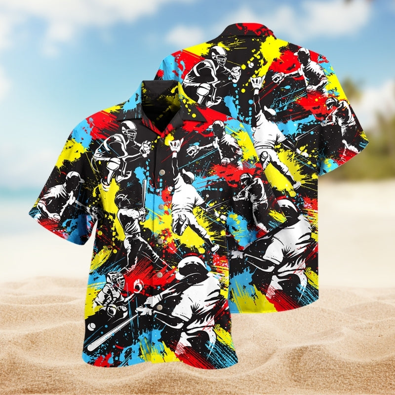 Colorful Baseball Full Hawaiian Shirt For Island Vacations, Resort Wear, And Relaxed Seasonal Style