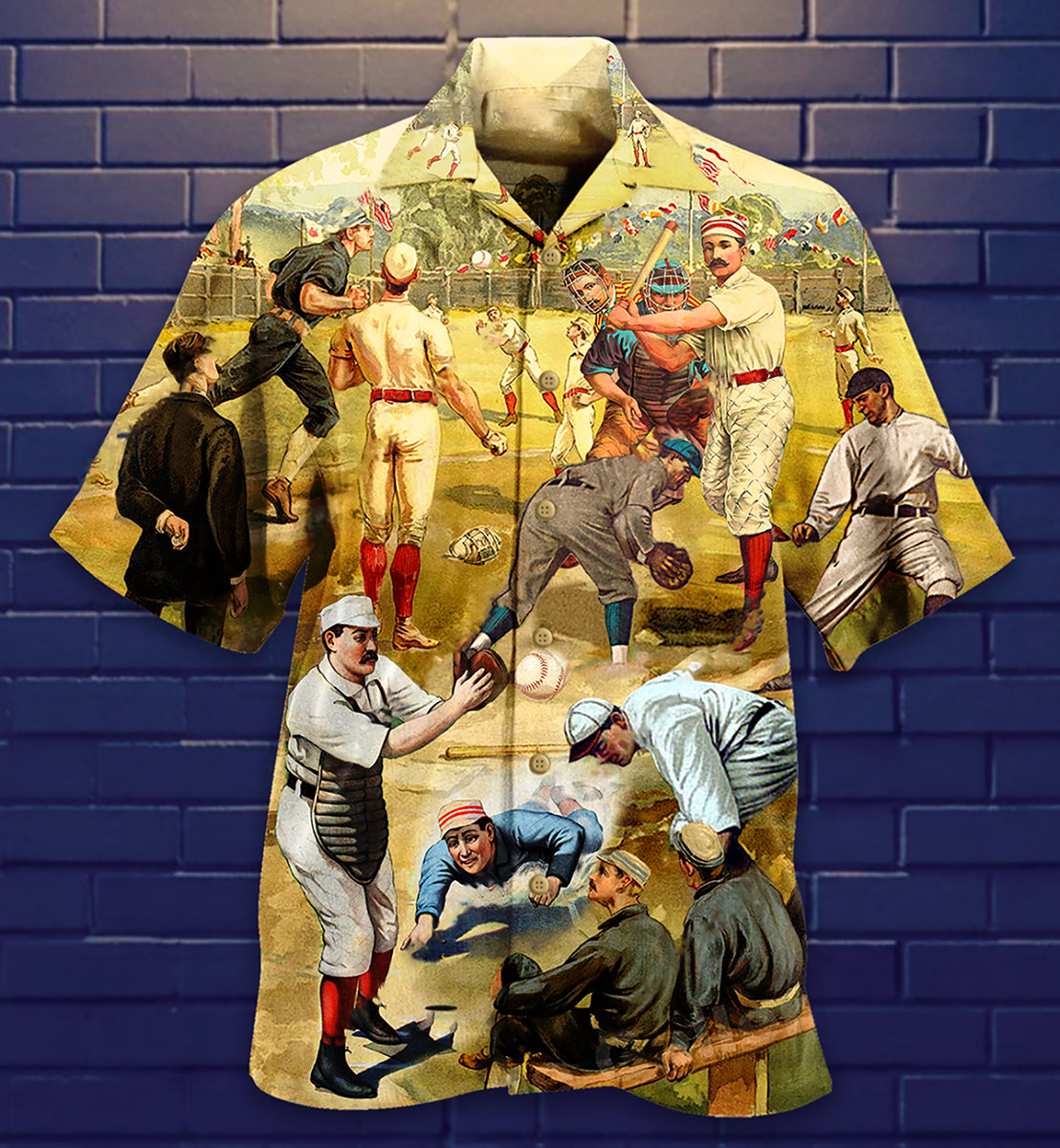 Vintage Baseball Hit Run Fast Turn Left Hawaiian Shirt Design Detail For Beach Days And Holiday Travel