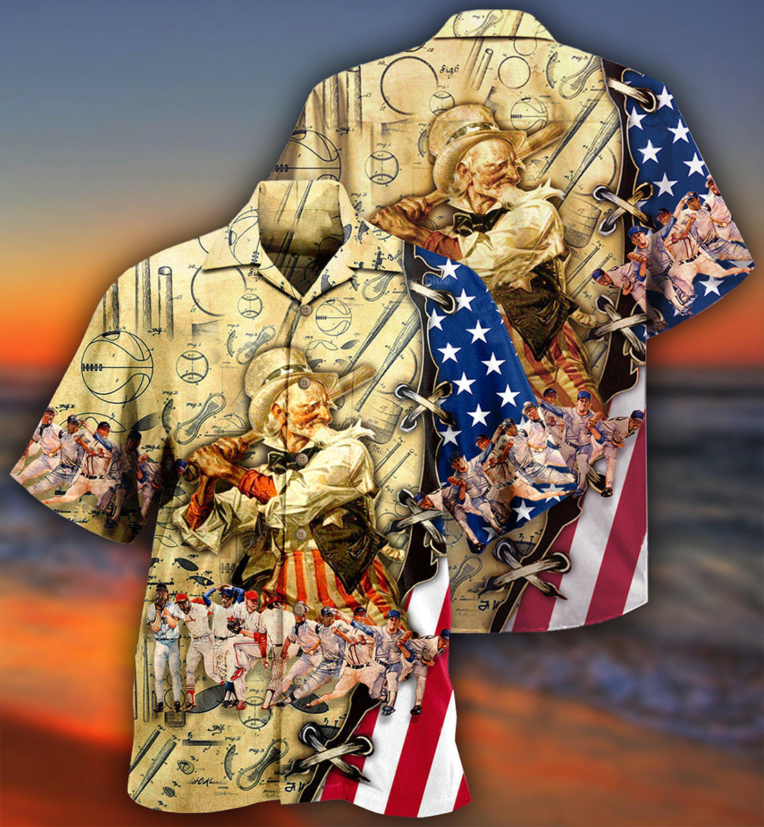 Baseball And Retro Gaming Hawaiian Shirt With Detailed Graphic For Vacation Getaways Resort Wear And Casual Celebrations