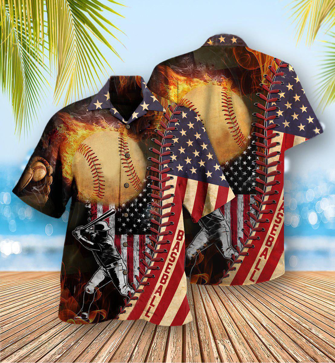 Patriotic Baseball Hawaiian Shirt With All Over Print For Beach Getaways Resort Outings And Thoughtful Gifting
