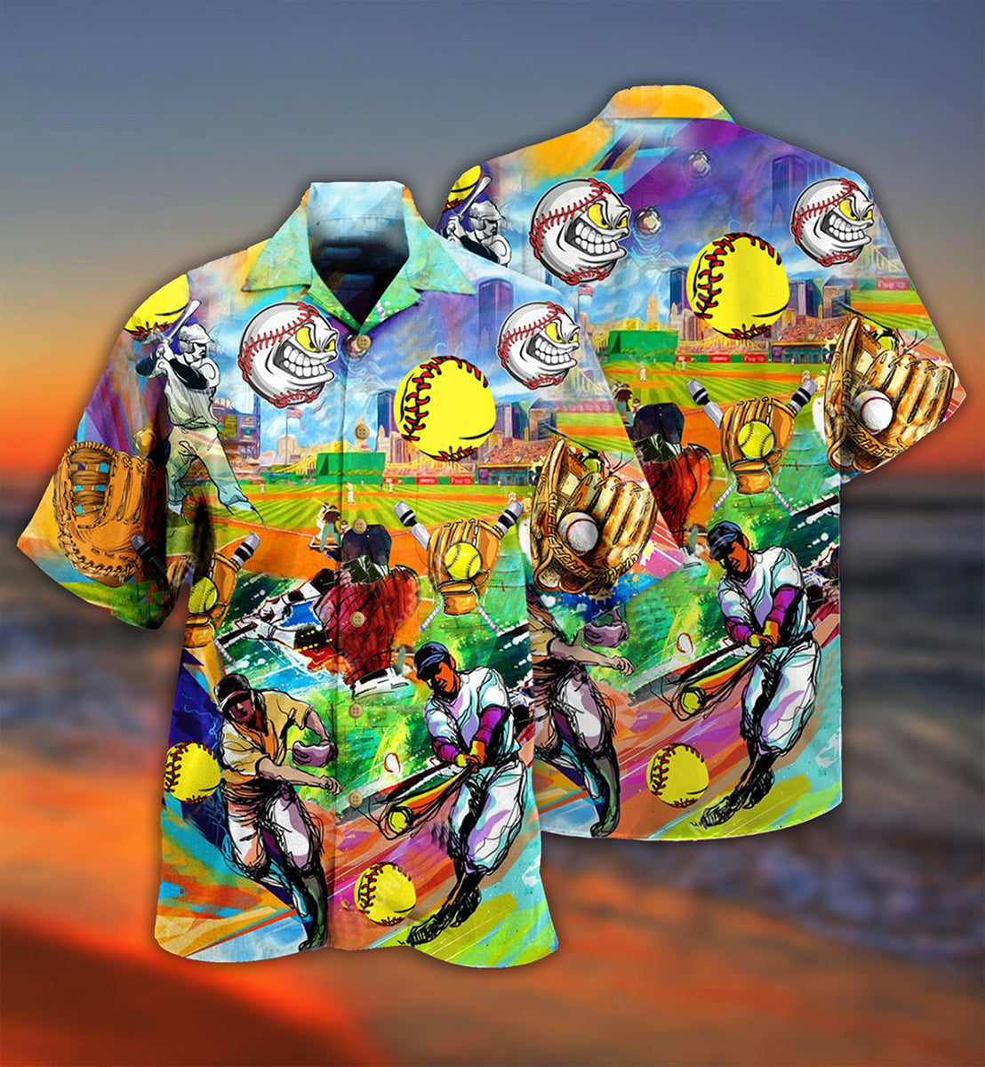 Baseball Hawaiian Shirt With Detailed Graphic For Warm Weather Adventures Parties And Daily Comfort