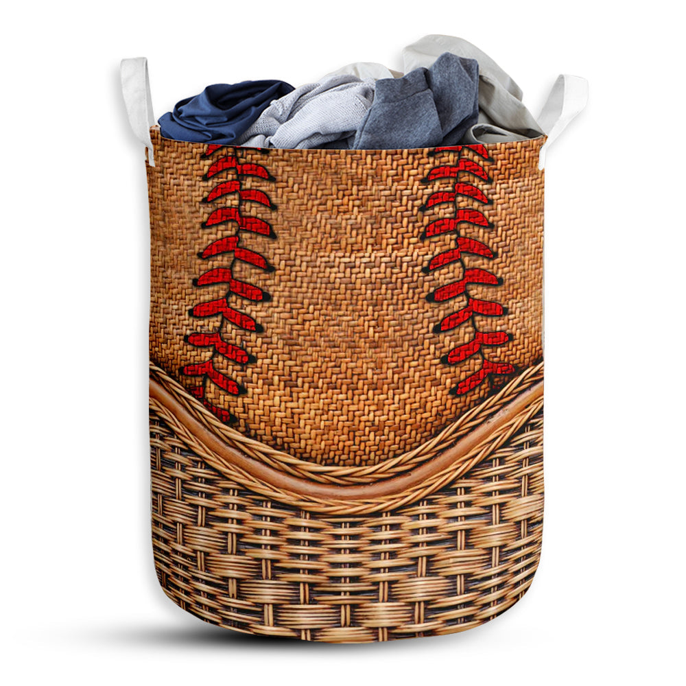 Small Size Baseball Rattan Texture Style Laundry Basket For Bathroom Bedroom Storage