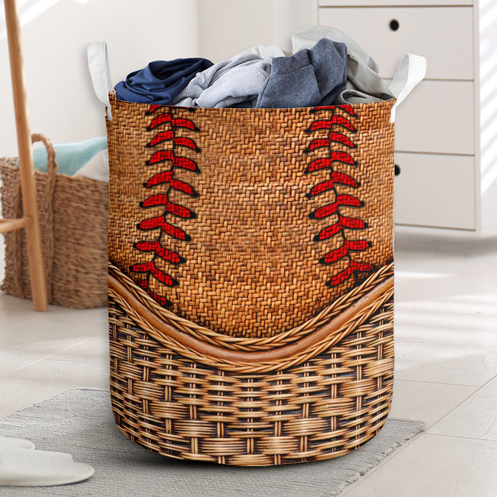 Baseball Rattan Texture Style Laundry Basket For Room Home Organizer