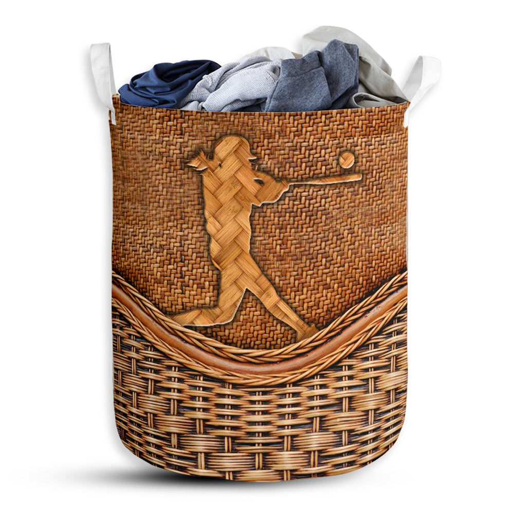 Small Size Baseball Rattan Texture Lover Laundry Basket For Bathroom Bedroom Storage