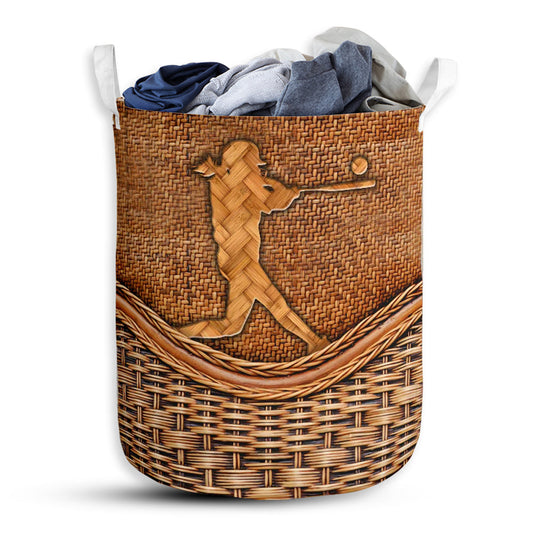Small Size Baseball Rattan Texture Lover Laundry Basket For Bathroom Bedroom Storage