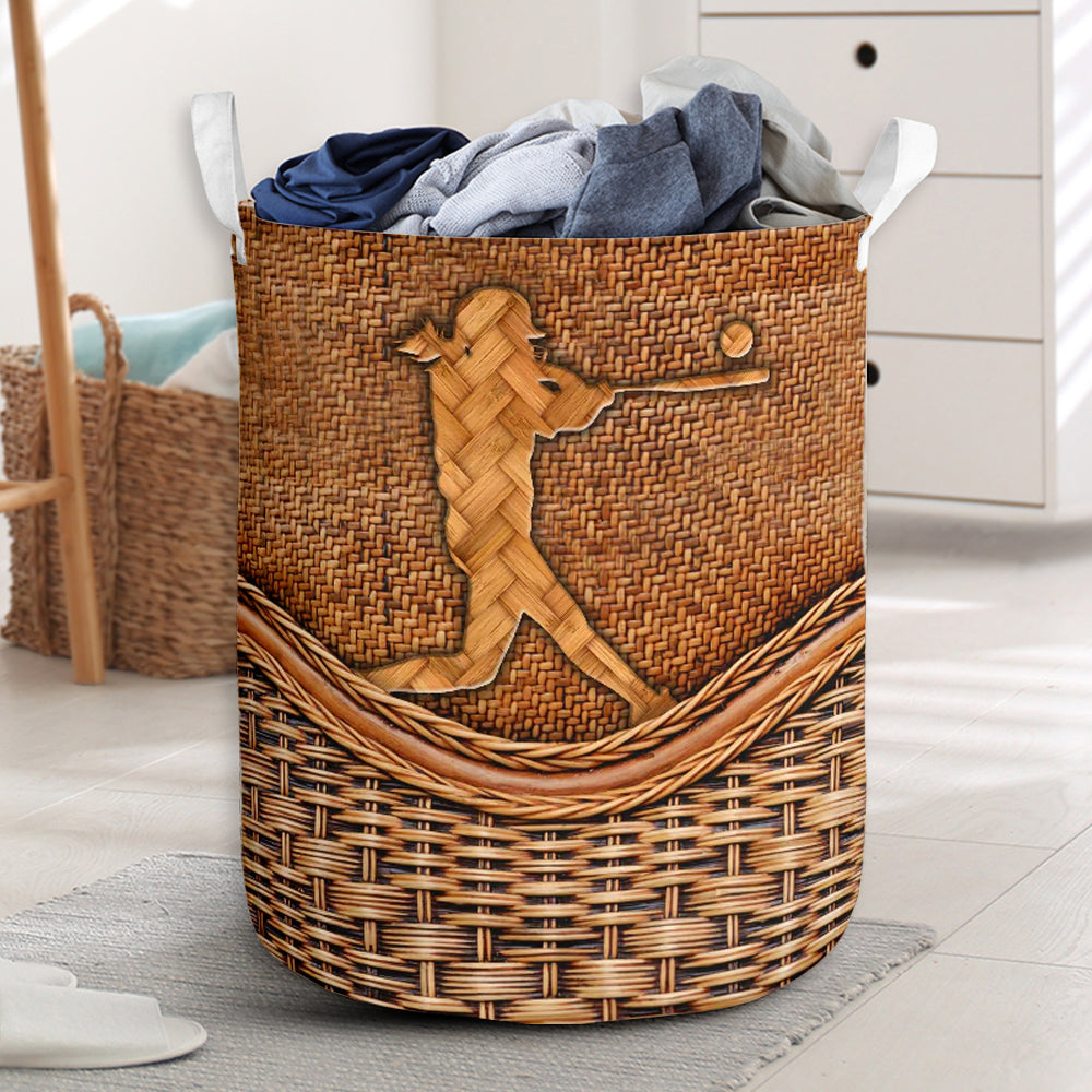 Baseball Rattan Texture Lover Laundry Basket For Room Home Organizer