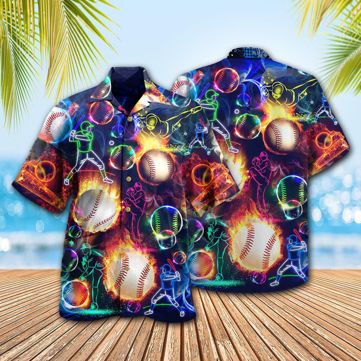 Flame Playful Baseball Hawaiian Shirt With Detailed Graphic For Beach Vacations Casual Parties And Warm Weather Style