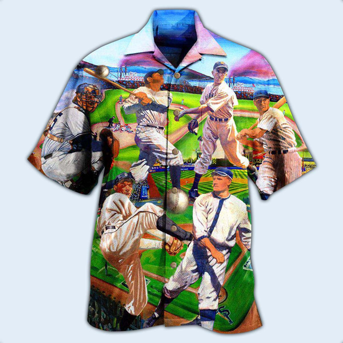Vintage Baseball Hawaiian Shirt With All Over Print For Summer Events Coastal Travel And Comfortable Styling