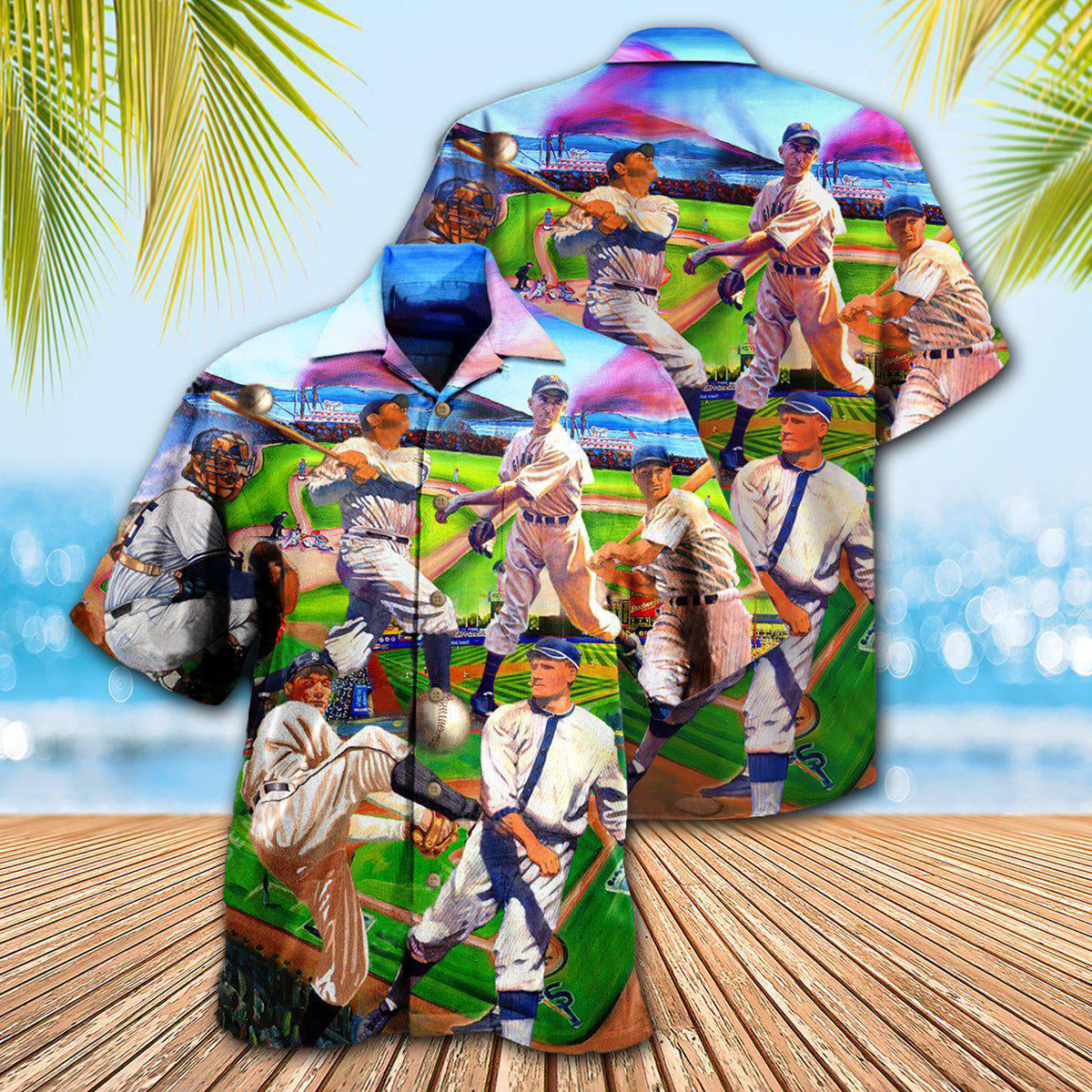 Vintage Baseball Hawaiian Shirt With Detailed Graphic For Summer Events Coastal Travel And Comfortable Styling