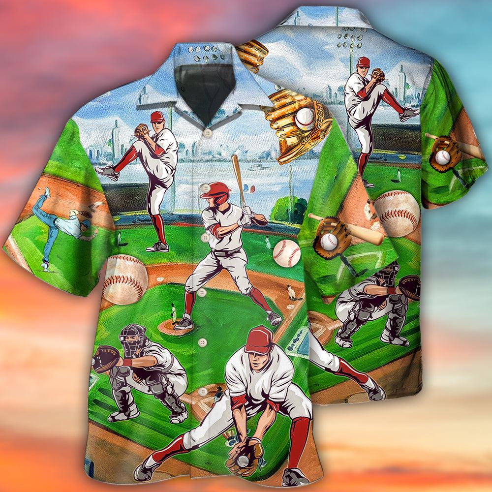 Baseball Hawaiian Shirt With Detailed Graphic For Beach Parties Vacation Travel And Relaxed Casual Style