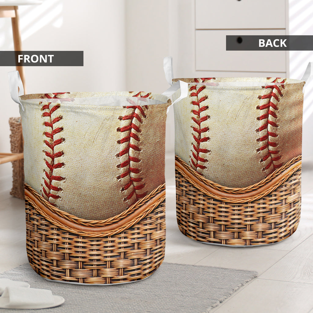 Baseball Rattan Texture Laundry Basket For Room Home Organizer