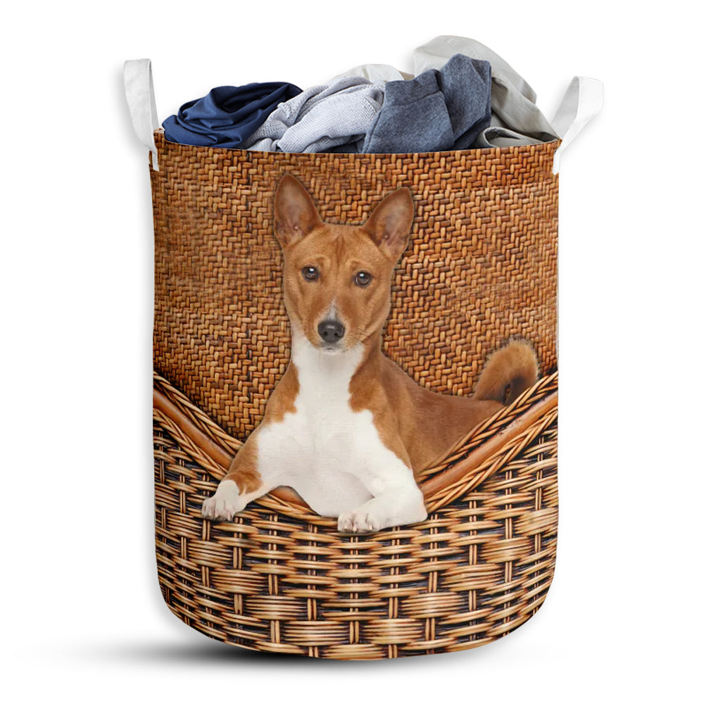 Basenji Dog Rattan Texture Laundry Basket For Bathroom Bedroom Storage