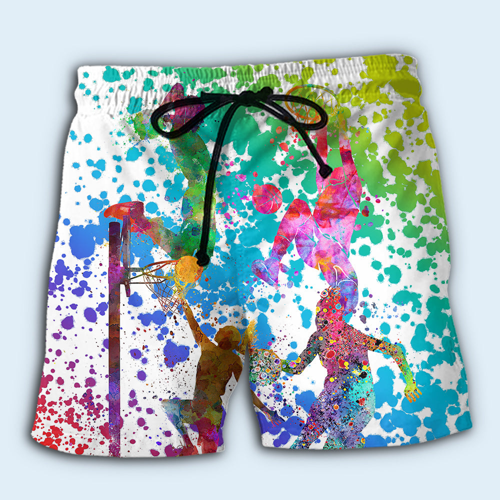 Basketball Color Splash Sport Beach Shorts Artwork Detail For Tropical Travel And Everyday Wear