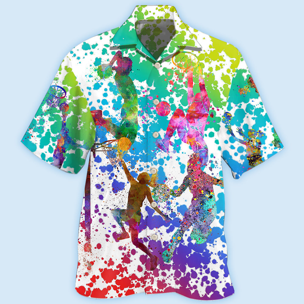 Colorful Artistic Basketball Hawaiian Shirt With Detailed Graphic For Resort Getaways Summer Adventures And Casual Gifting