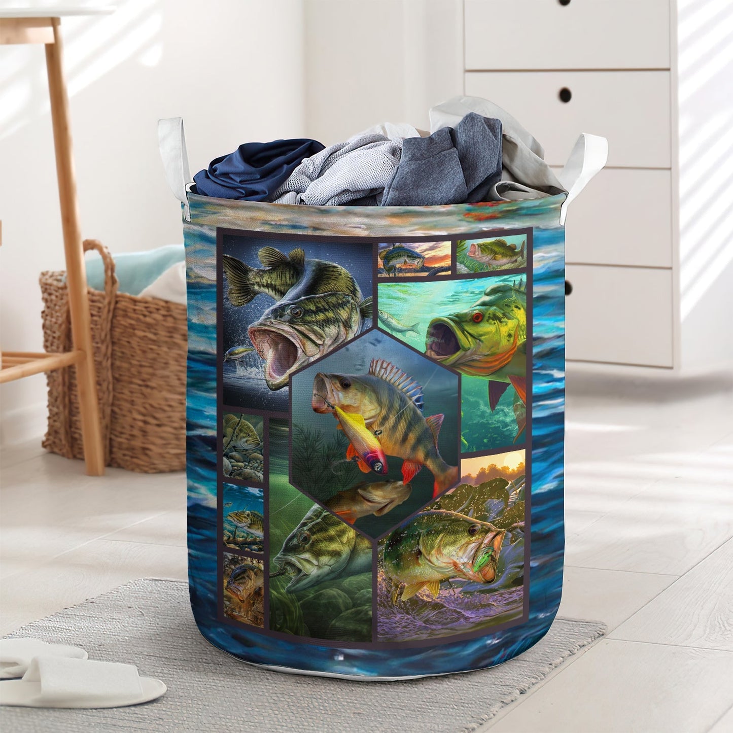 Bass Fishing Fresh Sea Laundry Basket For Bathroom Bedroom Storage