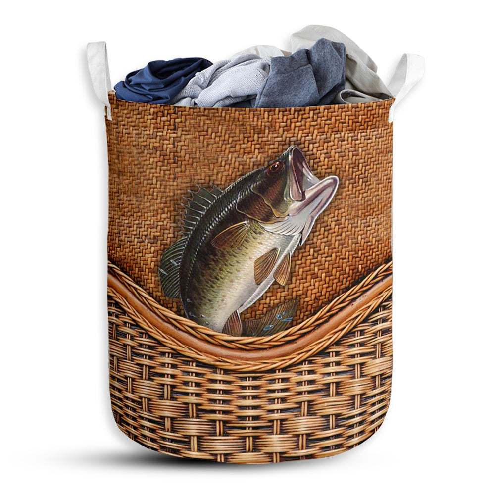 Small Size Bass Fishing Rattan Texture Laundry Basket For Bathroom Bedroom Storage