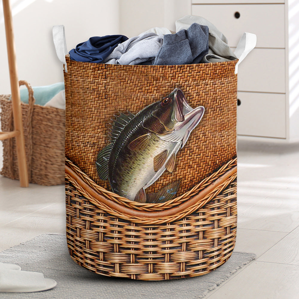 Bass Fishing Rattan Texture Laundry Basket For Room Home Organizer