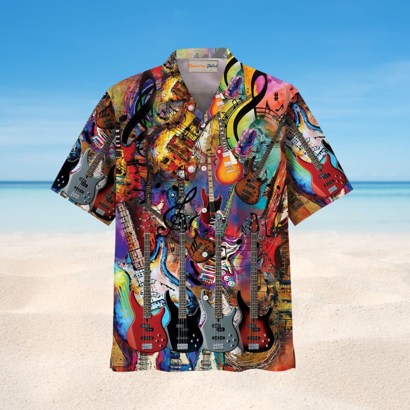Guitar Bass Summer Hawaiian Shirt Artwork View For Weekend Travel And Beach Style