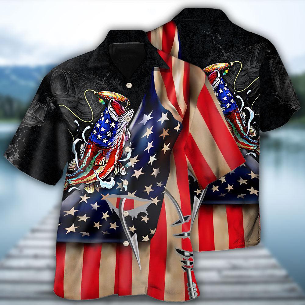 Fishing Bass American Hawaiian Shirt For Vacation Days And Relaxed Coastal Outings