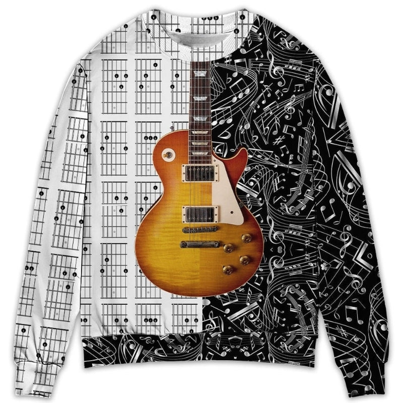 Bass Guitar Musician Black And White Sweater For Holidays Parties And Comfortable Everyday Wear