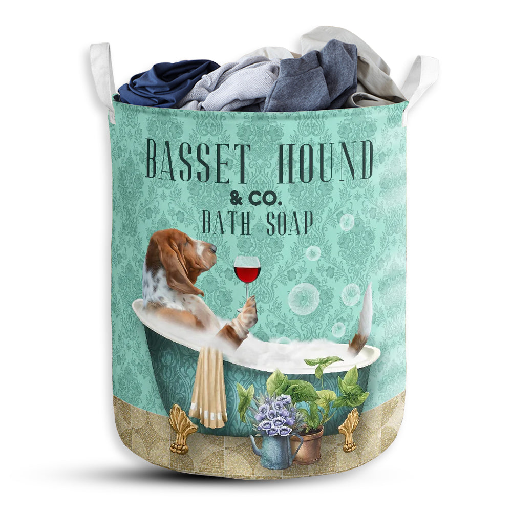 Small Size Basset Hound Dog And Bath Soap Laundry Basket For Bathroom Bedroom Storage