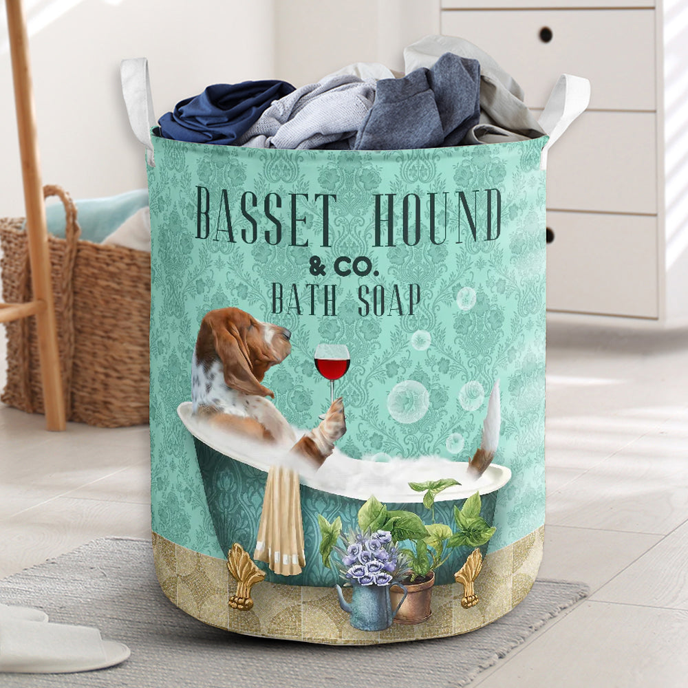 Basset Hound Dog And Bath Soap Laundry Basket For Room Home Organizer