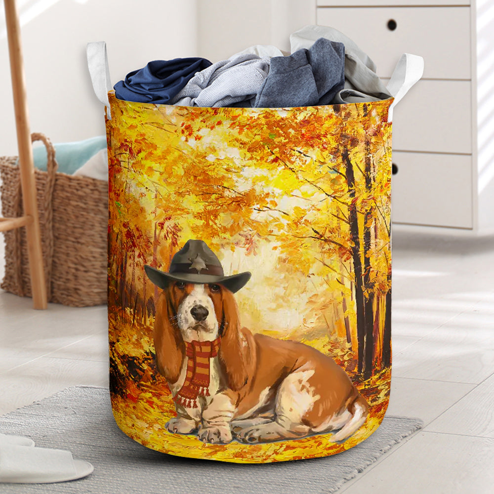 Basset Hound Dog Autumn Dreamy Laundry Basket For Room Home Organizer
