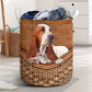 Basset Hound Dog Rattan Texture Laundry Basket For Room Home Organizer