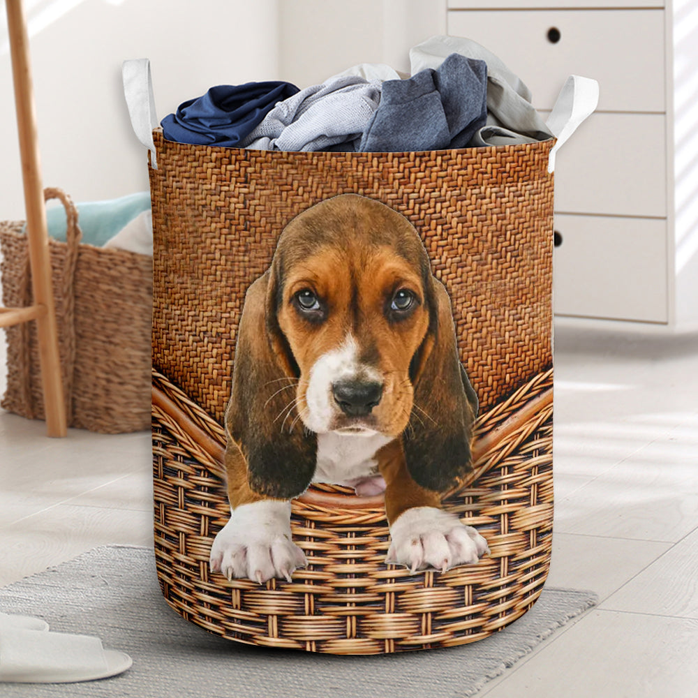 Basset Hound Dog Rattan Texture So Cute Laundry Basket For Room Home Organizer