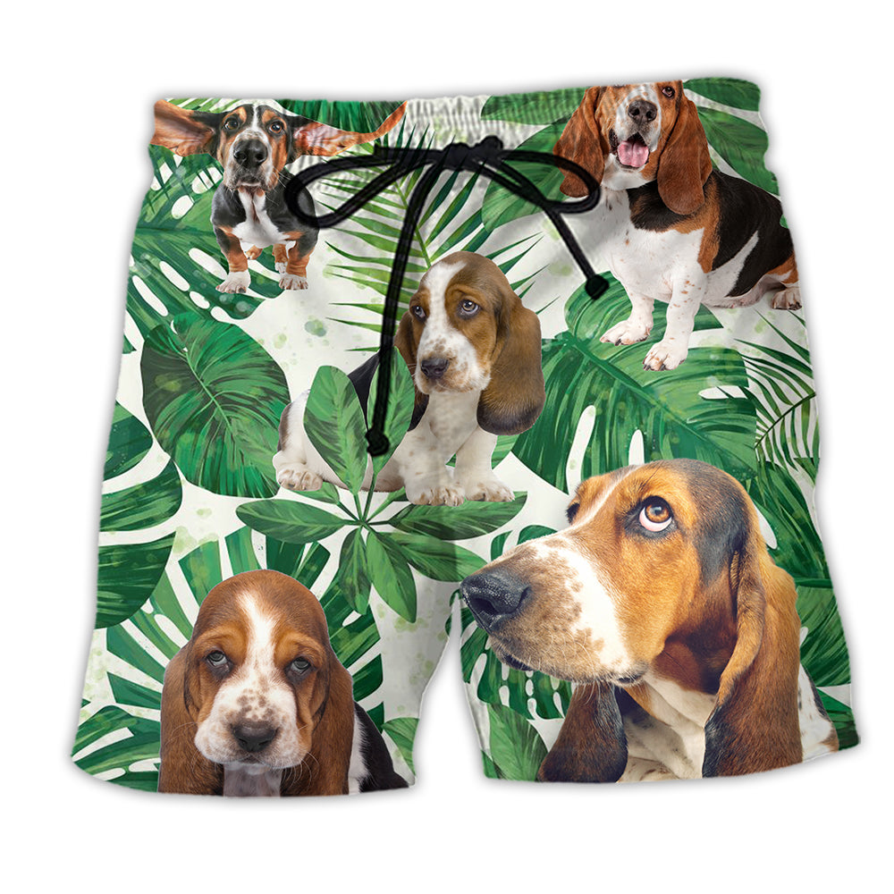 Tropical Leaf Basset Hound Beach Shorts For Coastal Adventures And Everyday Comfort
