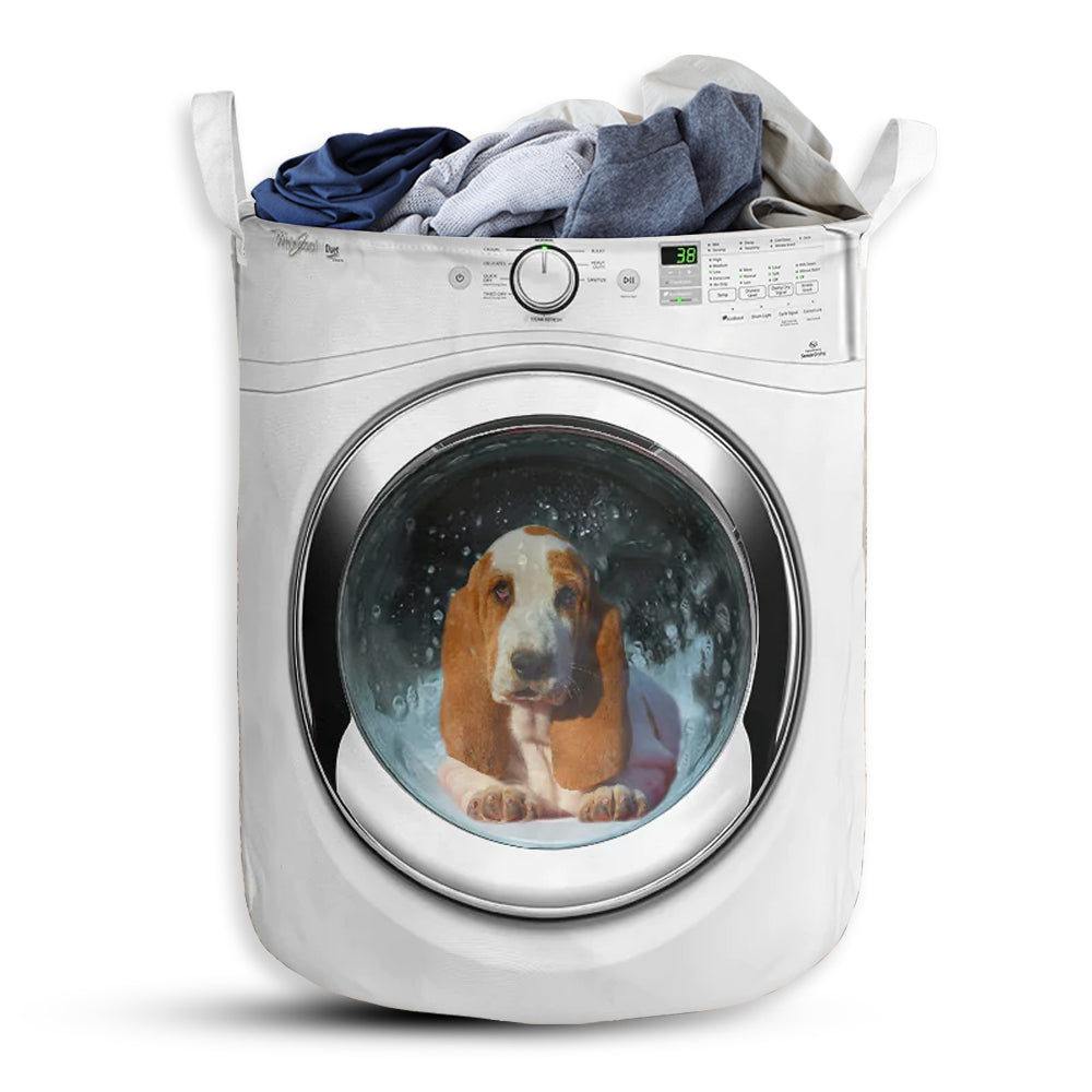 Small Size Basset Hound Dog Washing Machine Laundry Basket For Bathroom Bedroom Storage