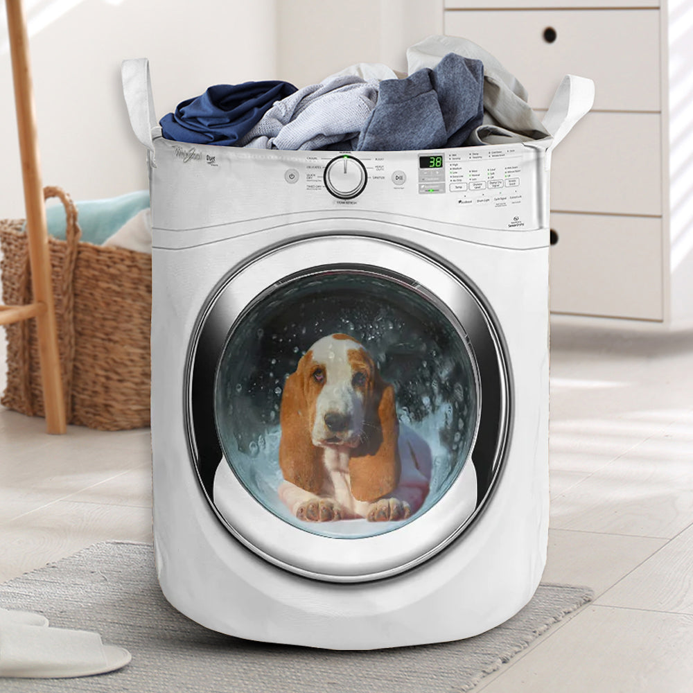 Basset Hound Dog Washing Machine Laundry Basket For Room Home Organizer