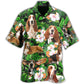 Tropical Basset Hound Leaves Hawaiian Shirt Print Closeup For Summer Travel