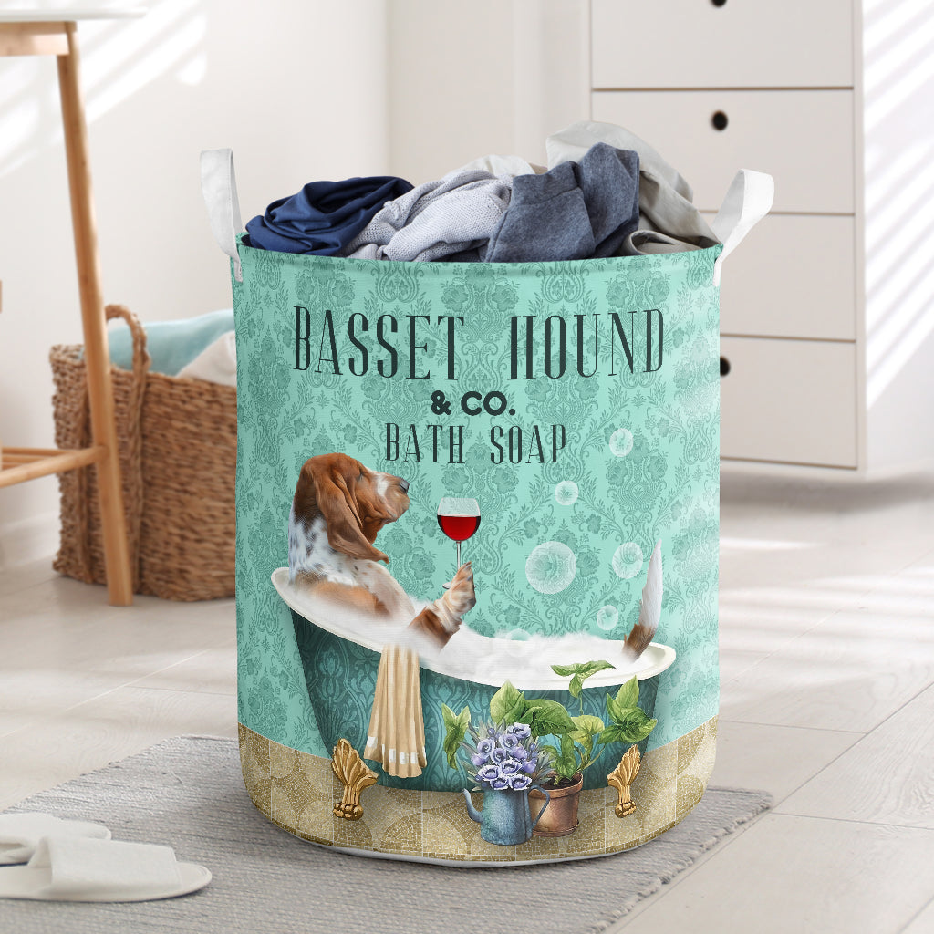 Basset Hound Dog And Bath Soap Laundry Basket For Nursery Dorm And Home Storage