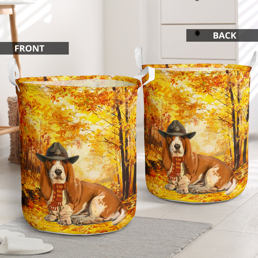 Basset Hound Dog Autumn Dreamy Laundry Basket For Nursery Dorm And Home Storage
