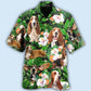 Tropical Basset Hound Leaf Hawaiian Shirt For Tropical Holidays, Outdoor Gatherings, And Everyday Comfort