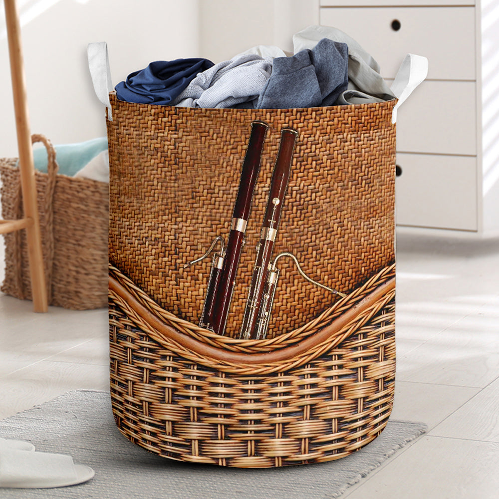 Bassoon Rattan Texture Laundry Basket For Nursery Dorm And Home Storage