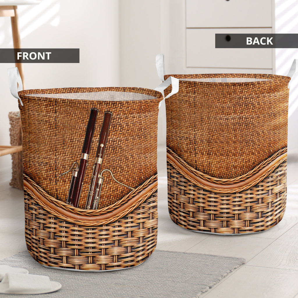Bassoon Rattan Texture Laundry Basket For Room Home Organizer