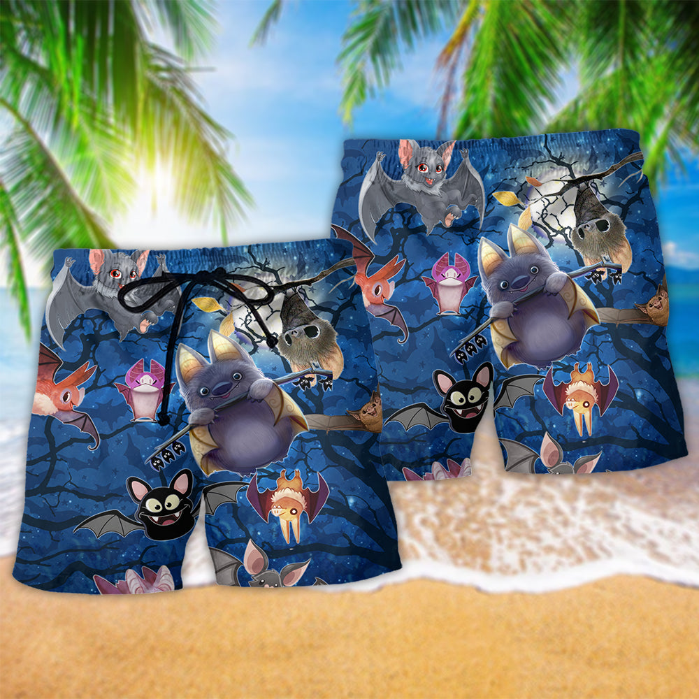 Cute Night Bats Beach Shorts Pattern Detail For Everyday Outings And Warm Weather Wardrobe