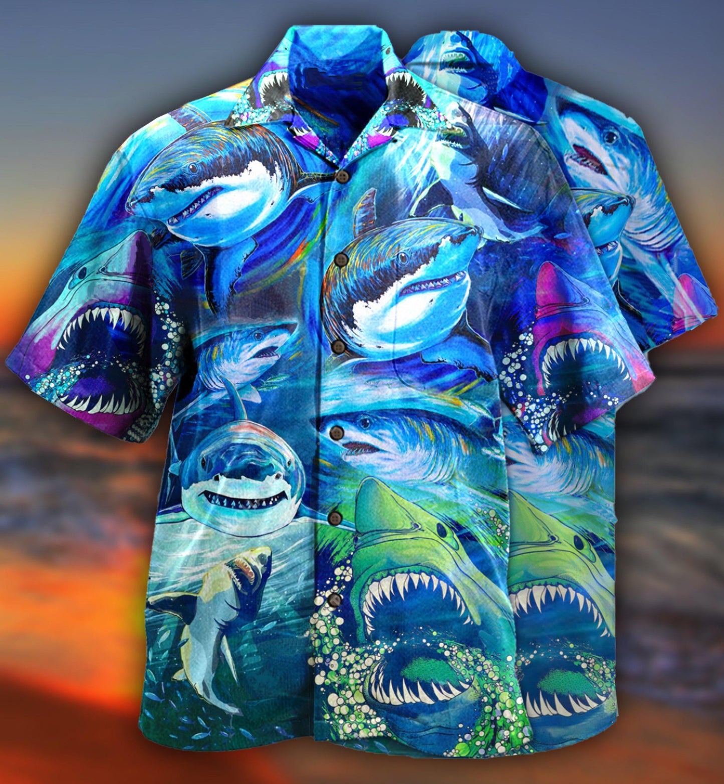 Blue Shark Ocean Hawaiian Shirt Artwork View For Weekend Travel And Beach Style
